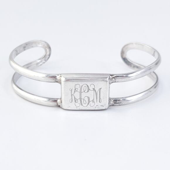 Vintage Mexico Sterling Silver 925 Double Band KCM Monogram Cuff Bracelet 7" - Picture 2 of 9